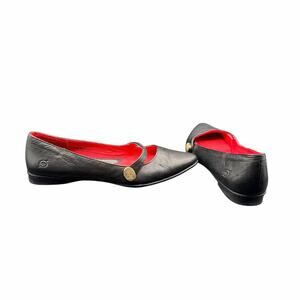 Born Leather Mary Jane Flats Black Red Lining Size 9